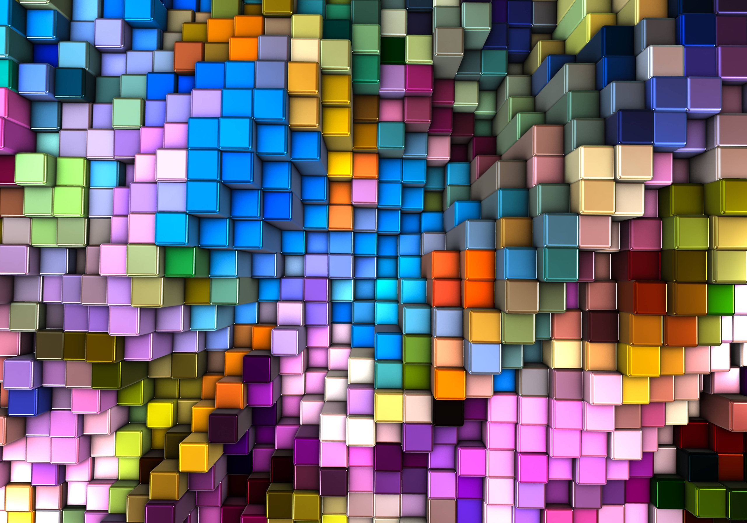 Geometric colored cubes joined and stacked together