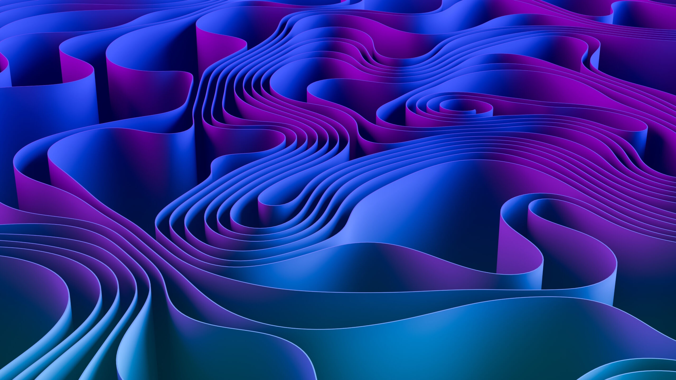 3D Abstract Wavy Spiral Background, Neon Lighting