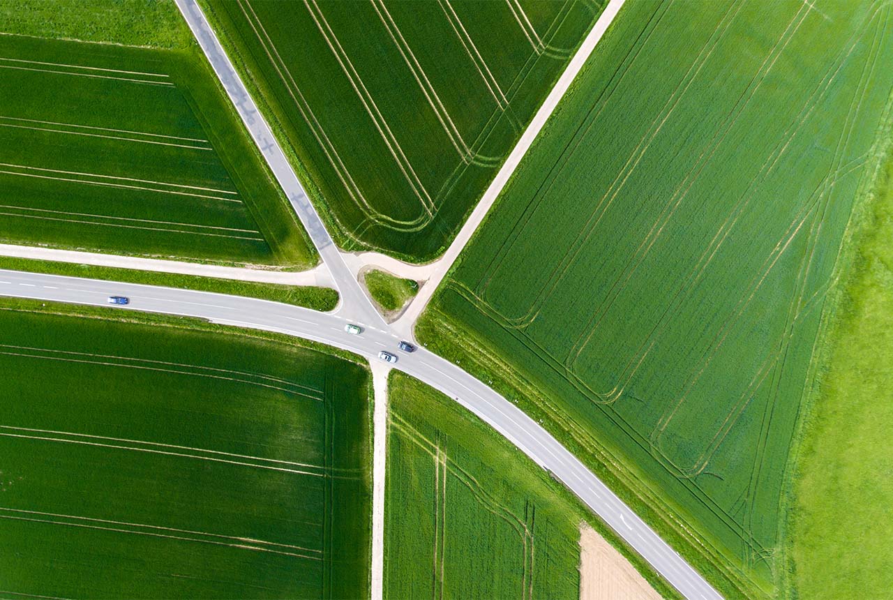 Country dirt road intersection