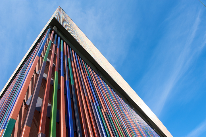 Corner of a colorful modern building (seen in Munich, Germany)